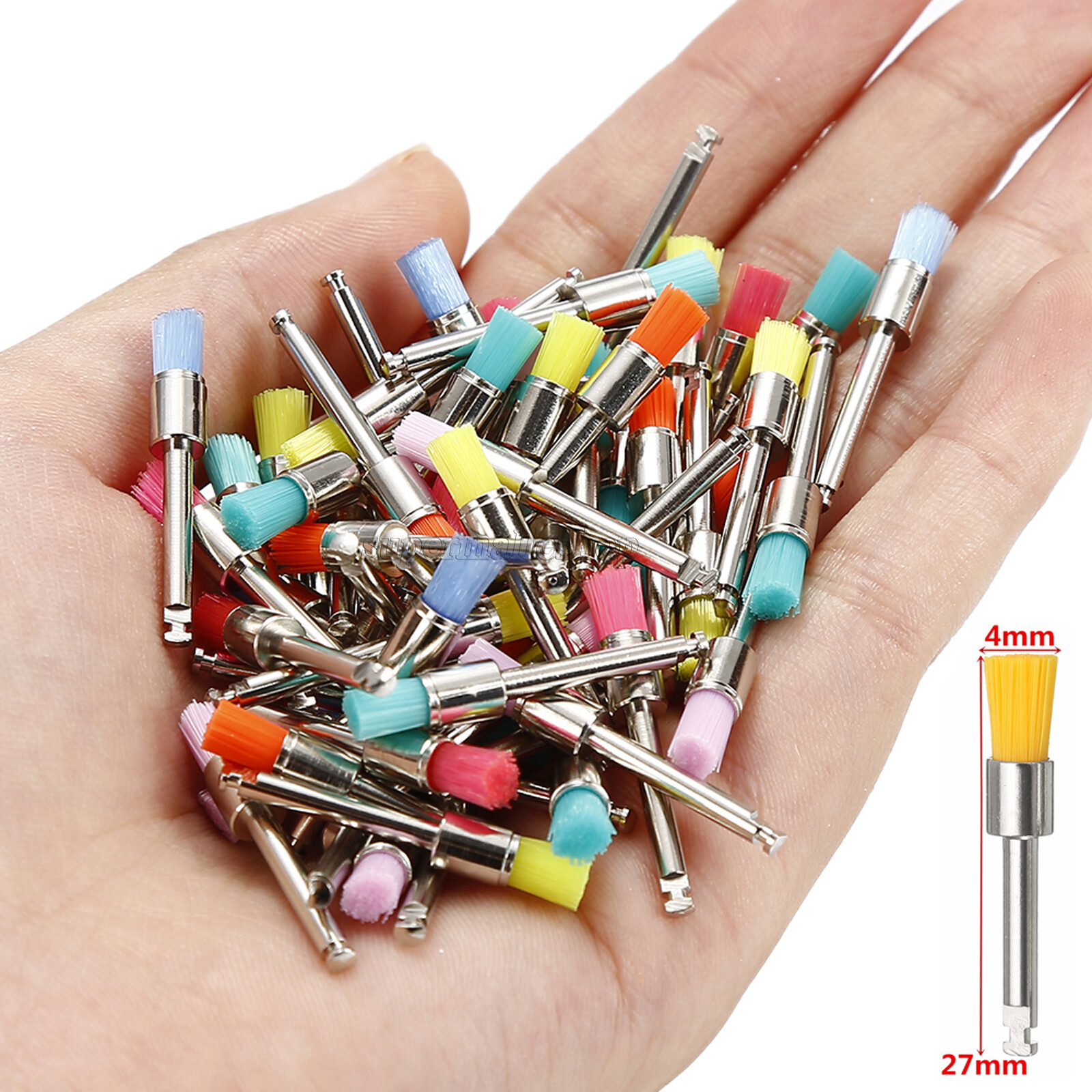 100Pcs/Box Dental Nylon Materials Closure Flat Polishing Prophylaxis Brushes SS