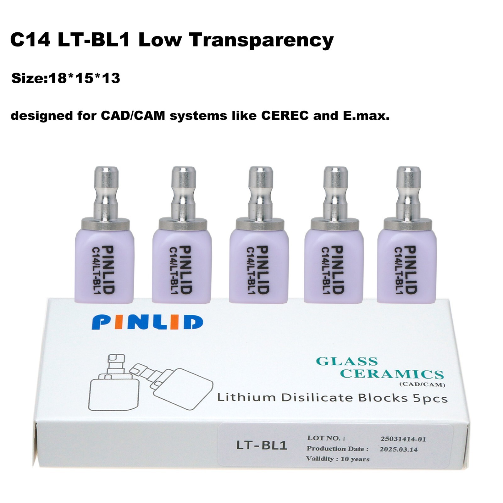 US 5Pcs/Box Dental C14 LT Glass Ceramic Lithium Dislicate Blocks Cerec CAD CAM