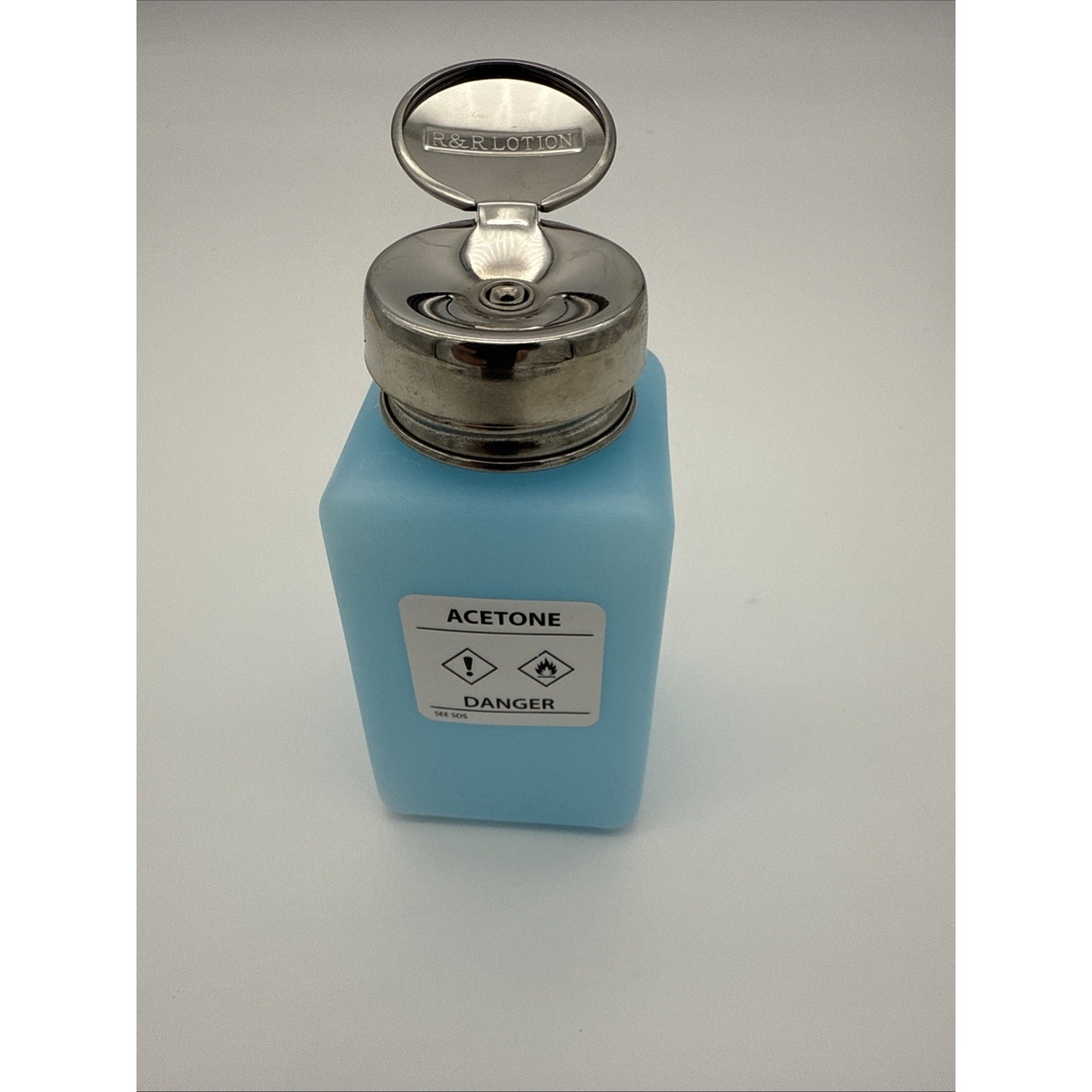 Bottle Dispenser Solvent Static-Dissipative Pump 8fl.oz R&R Lotion Acetone Label