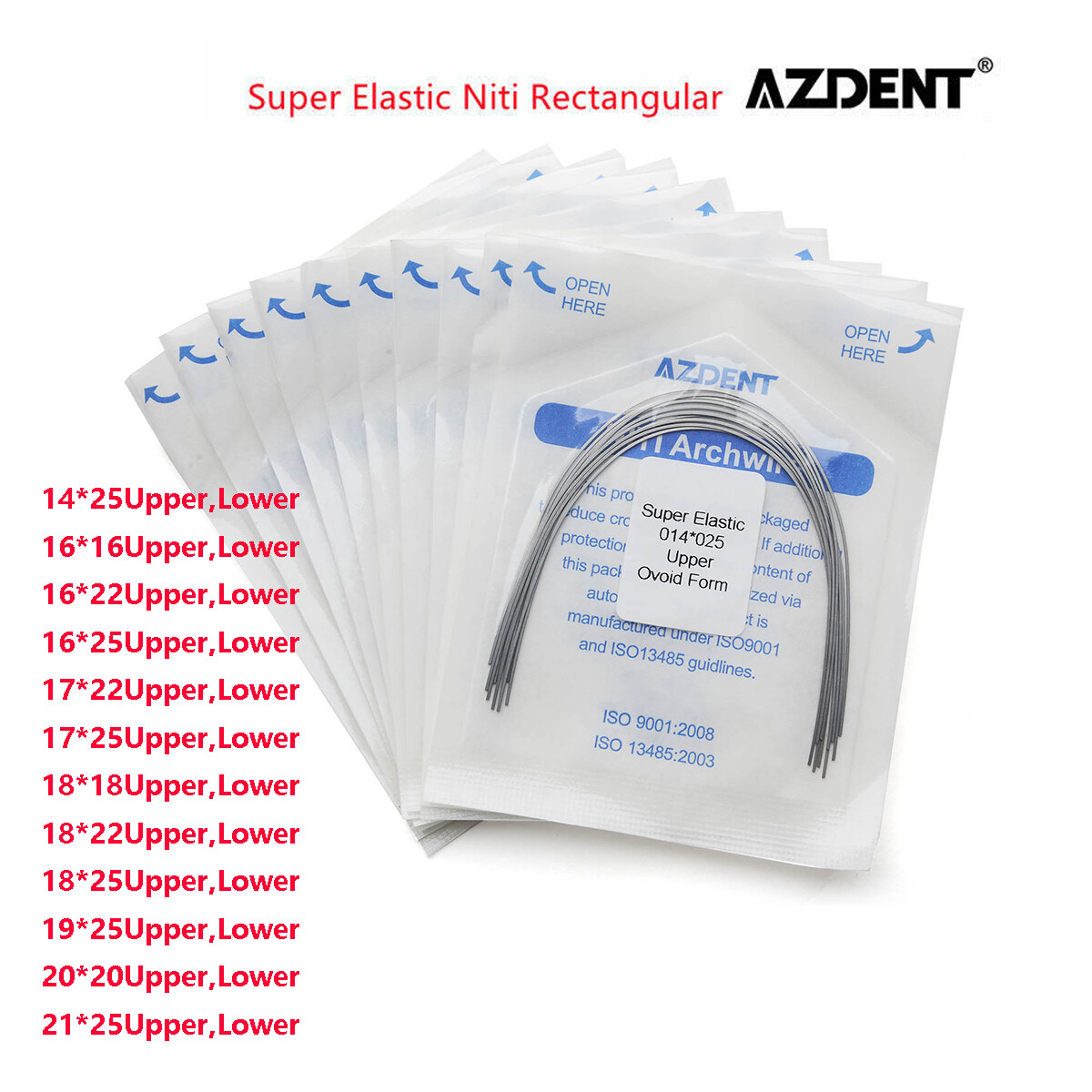 10 Pack AZDENT Dental Orthodontic Arch Wire Niti Super Elastic Rectangular Ovoid