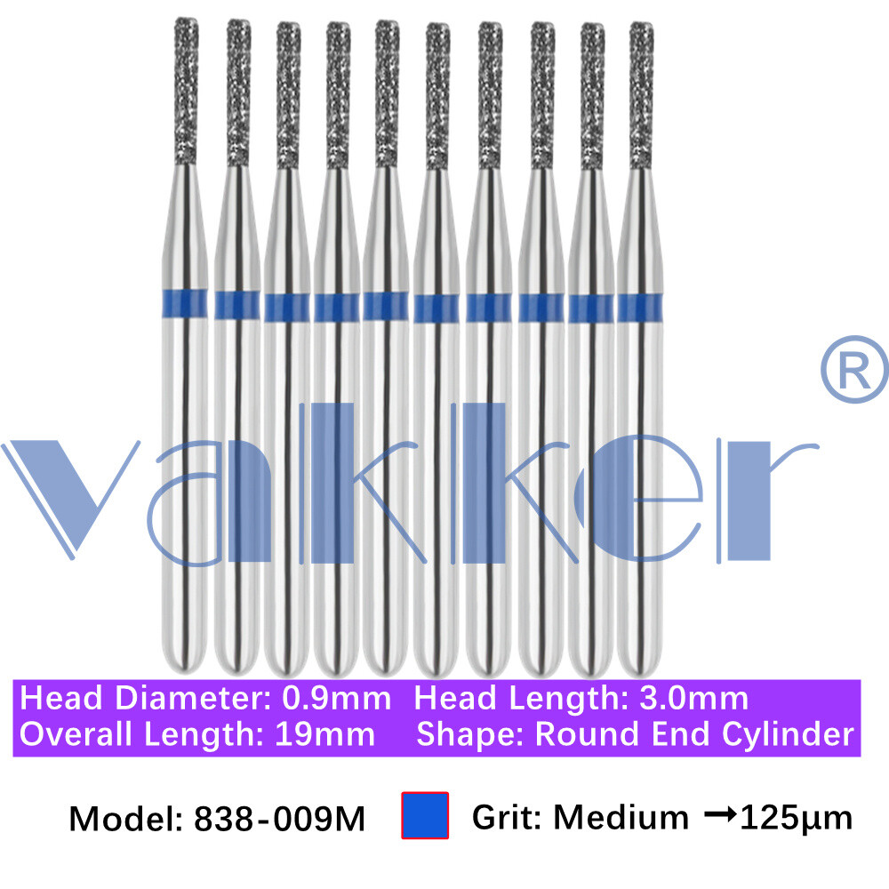 Vakker 10pc Dental Diamond Burs Shape Flat & Round End Modified Cylinder Bur