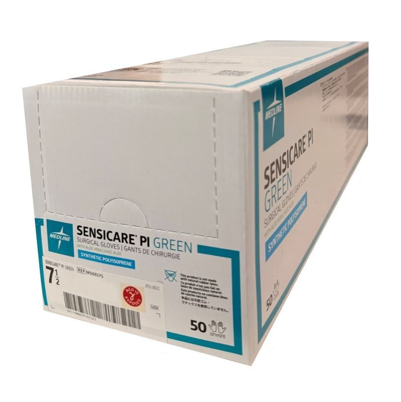 *50-Pairs* Medline SensiCare PI Surgical Gloves Size-7.5 Sterile Green MSG9275