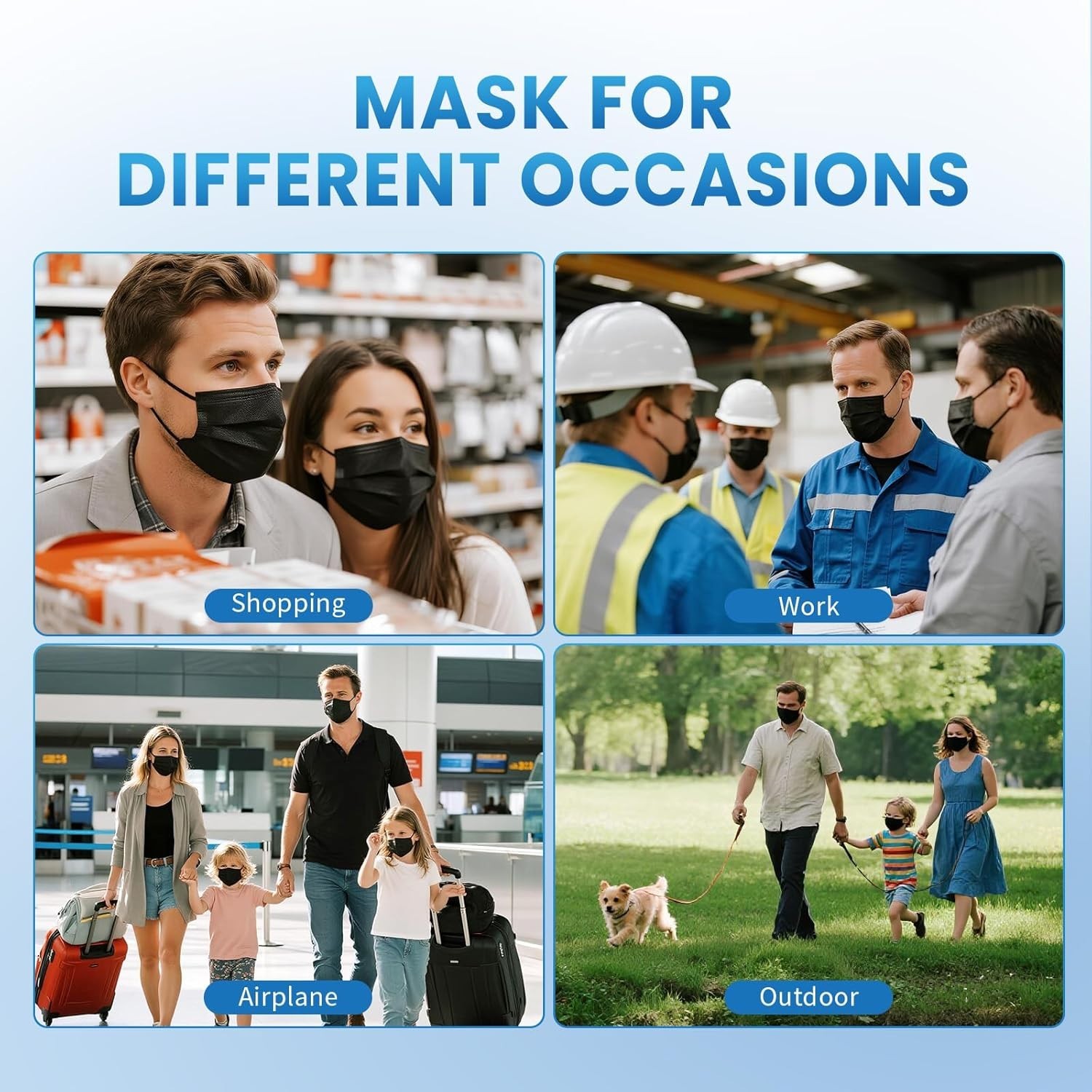 Breathable 3-Ply Black Disposable Masks – 100 Count for Everyday Protection