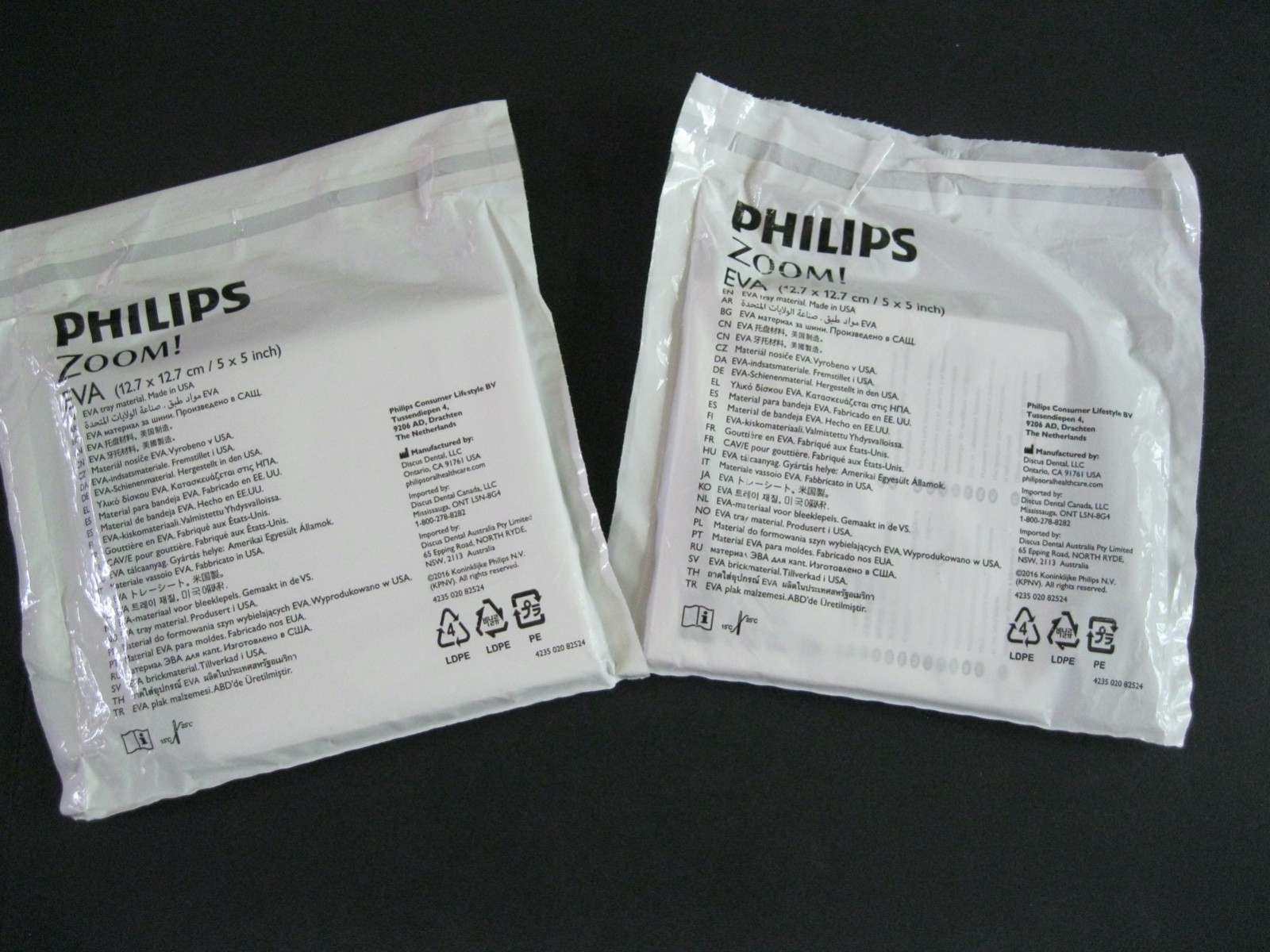 PHILIPS ZOOM EVA TRAY MATERIAL 5X5 inch, 2 bags ( 1 bag-12 sealed/1 bag-8 trays