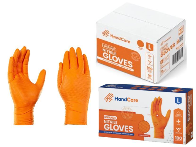 Diamond Textured HandCare Premium Orange Nitrile Gloves – 8 Mil – case of 1000