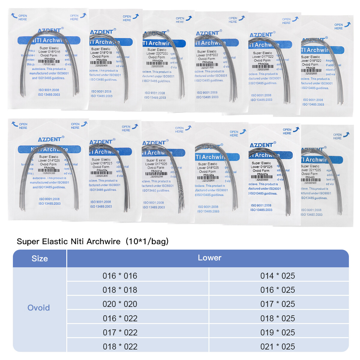 AZDENT Dental Orthodontic Arch Wire Super Elastic Niti Rectangular Ovoid Form US