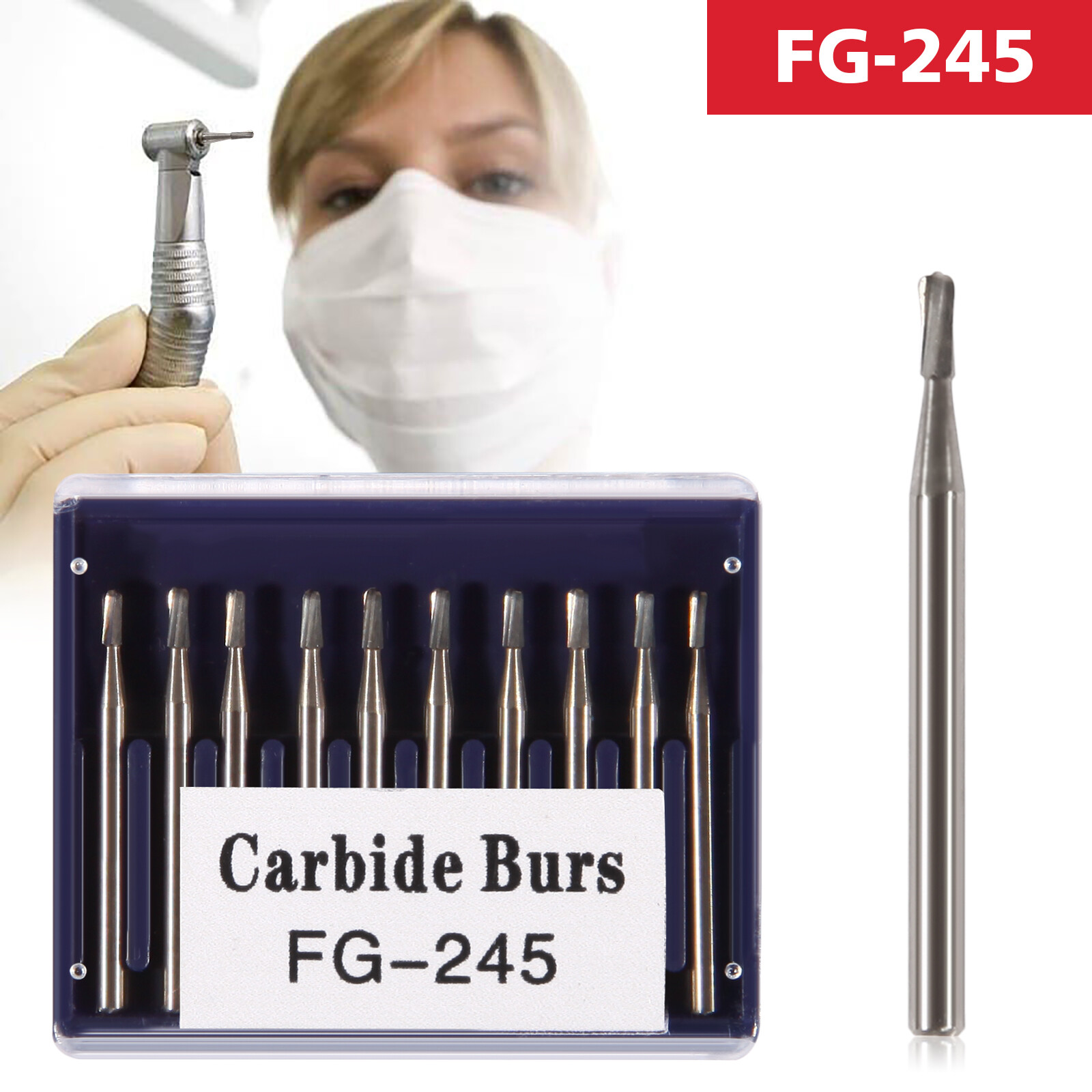 10Pcs Dental Tungsten Carbide Burs Pear-Shaped Tungsten Steel FG 245 Bur Drills