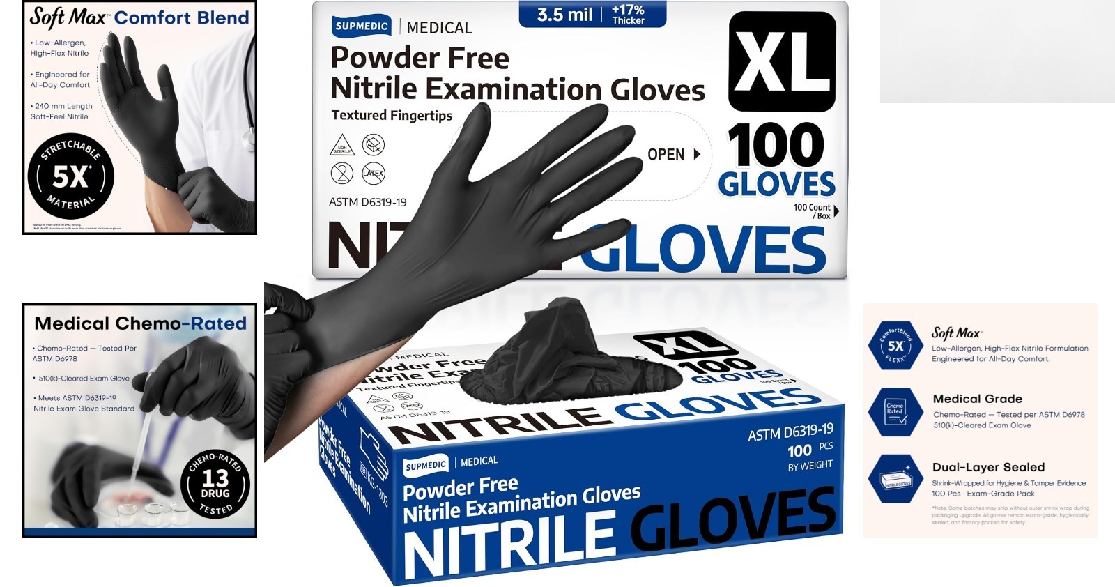 Ambidextrous Black Nitrile Gloves – 100 Pcs, Perfect for Food Prep & Medical Use