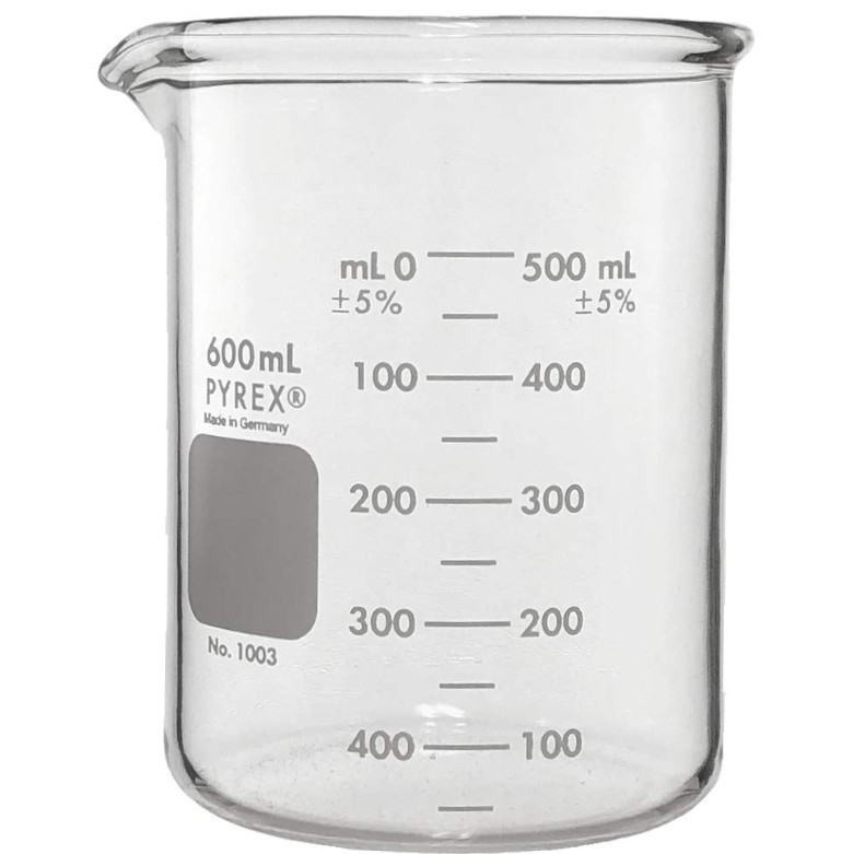 1003-600 Pyrex Heavy Duty Griffin Beaker 600mL Double Scale Graduated Pour Spout