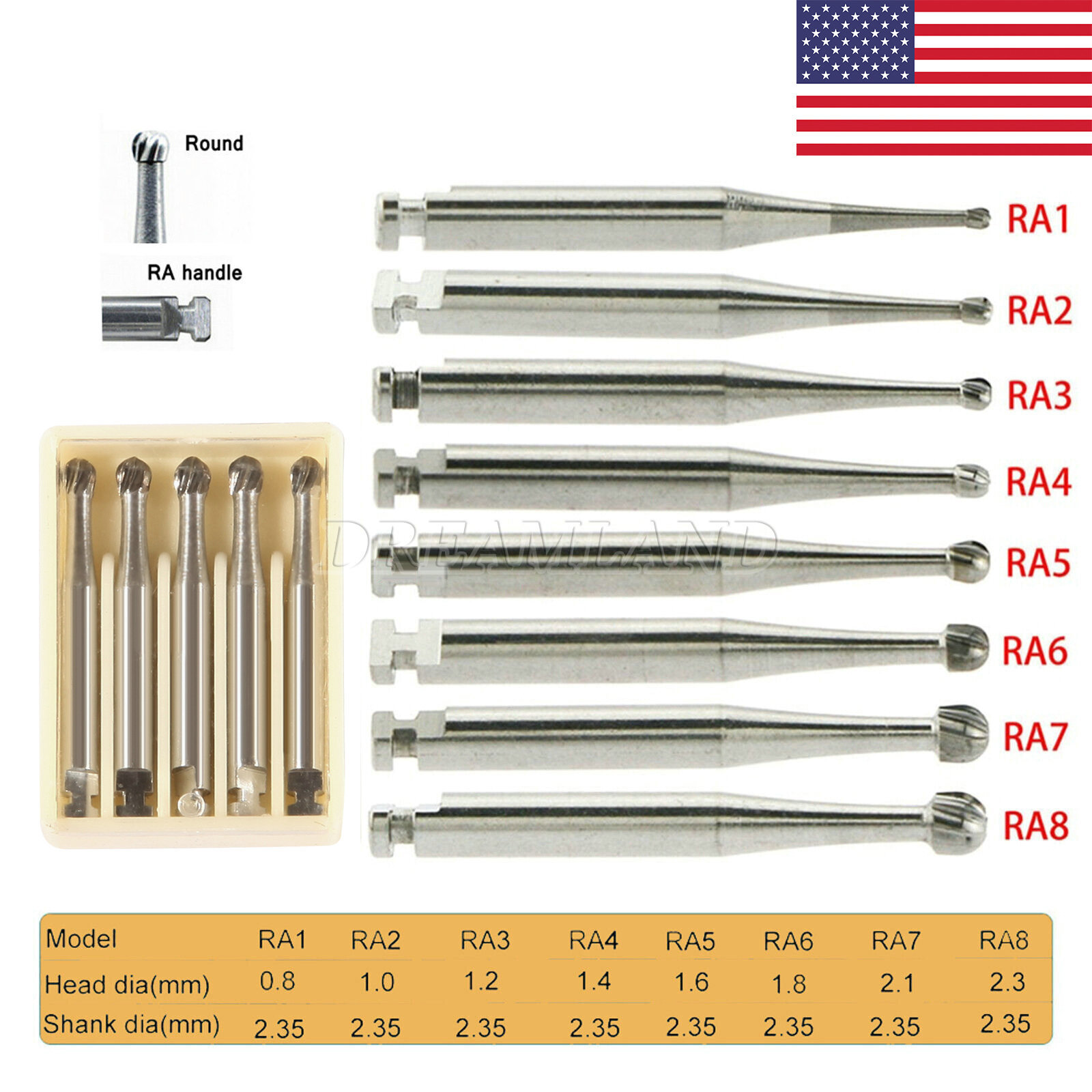 5 Pcs/Box RA1-8 Dental Tungsten Carbide Bur Fit Low Speed Contra Angle Handpiece