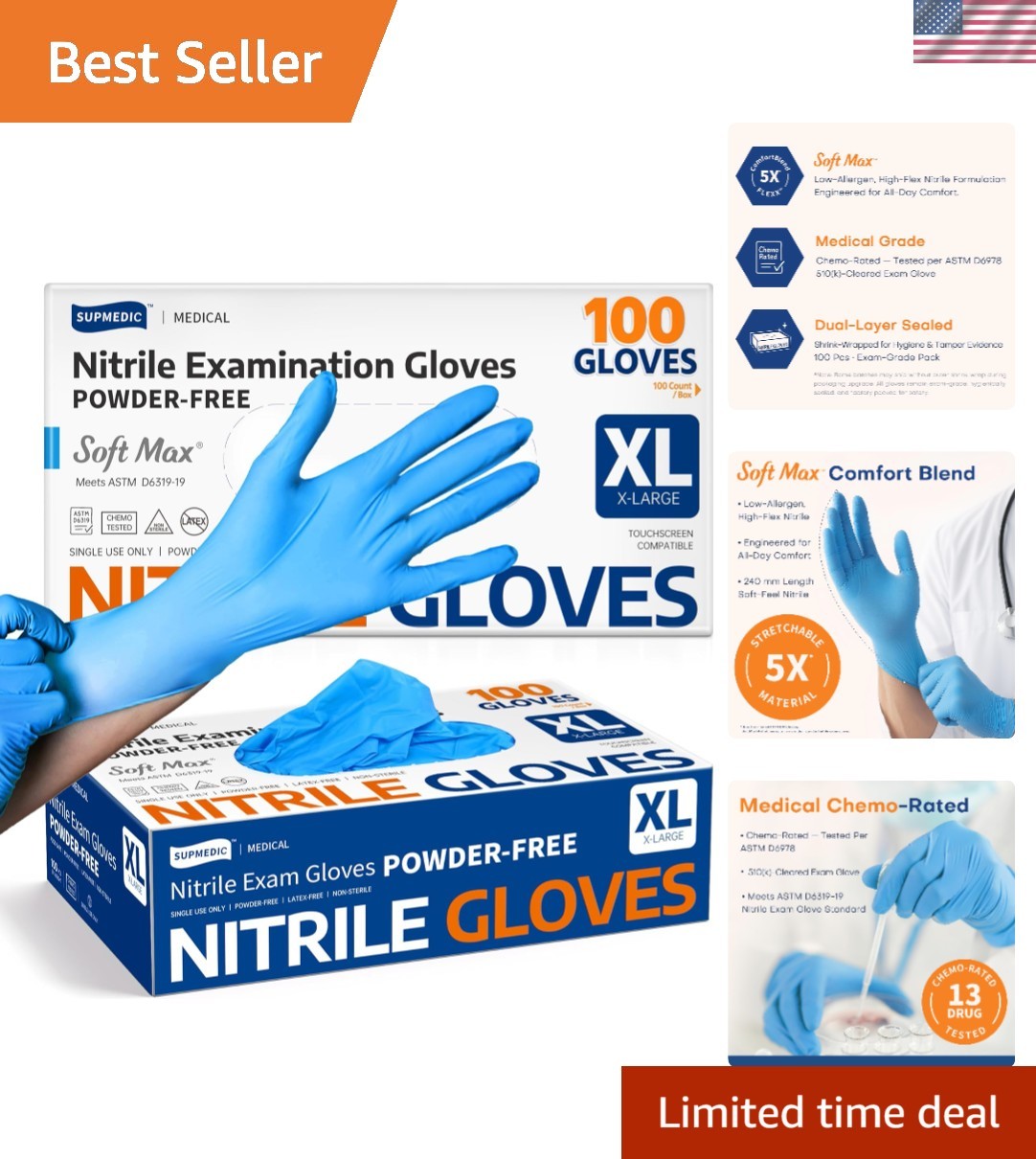 Extra Thick Blue Nitrile Gloves – 100 Count Powder-Free for Food & Medical Use