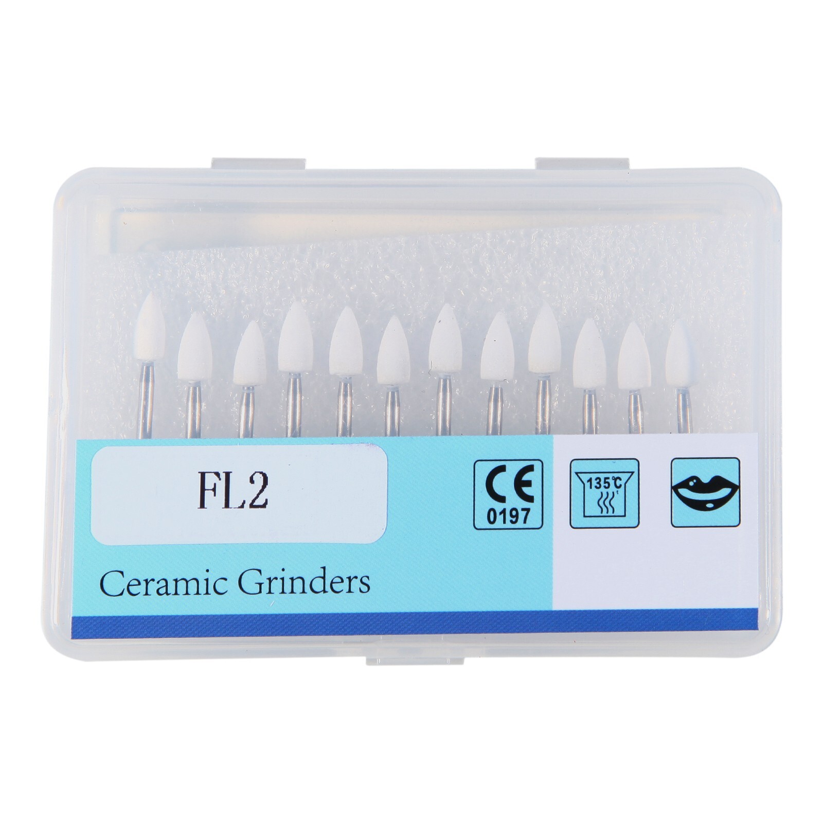 12*Dental Flame Mounted White Stone Polishing Burs FG Abrasion Point Polisher st