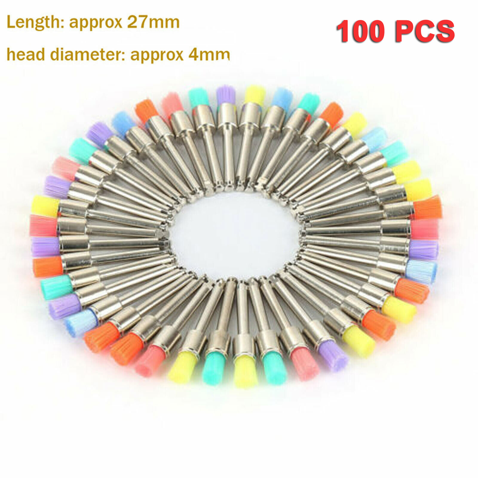 100Pcs/Box Dental Nylon Materials Closure Flat Polishing Prophylaxis Brushes SS