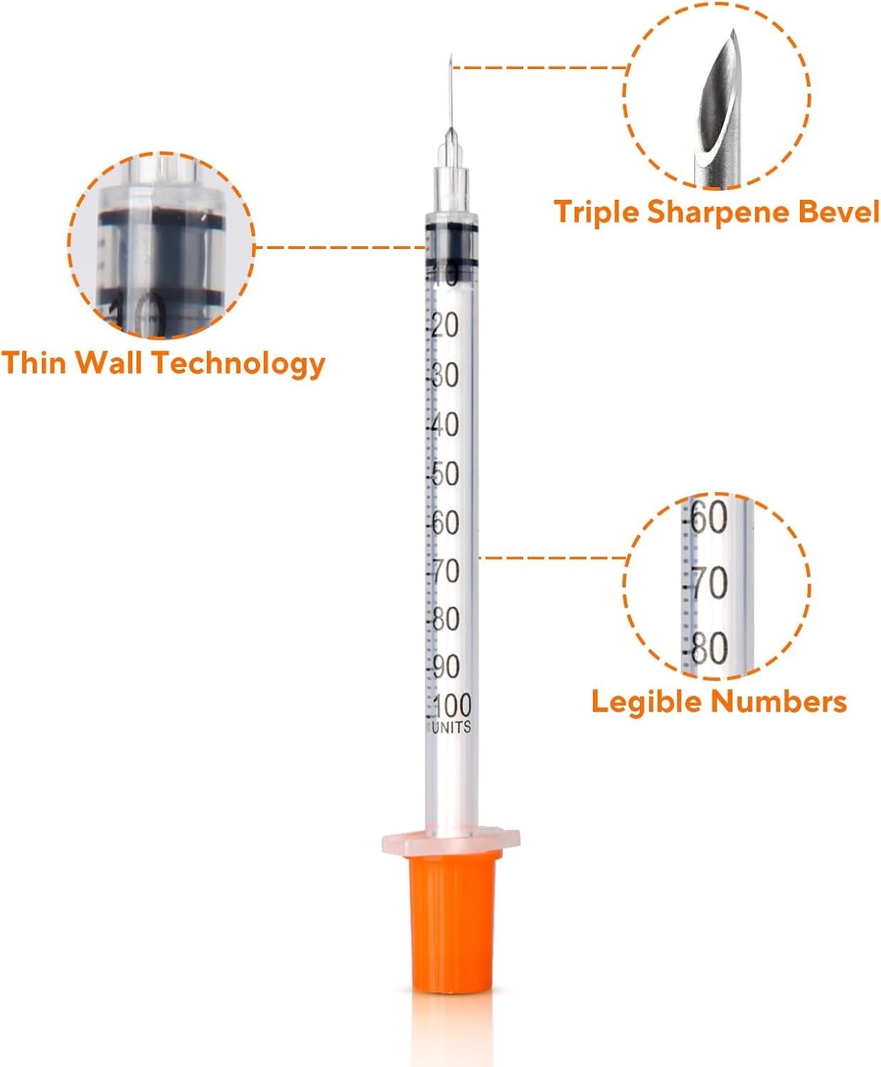 30 Count U-100 Syringes 30G 5/16″ 1ml – Clear Markings and Individually Packaged