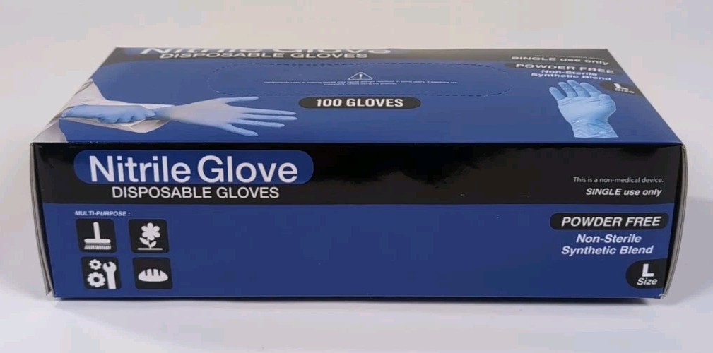 Medical Nitrile Exam Gloves, Blue Iris, Powder-Free Food-Safe Disposable Size Lg