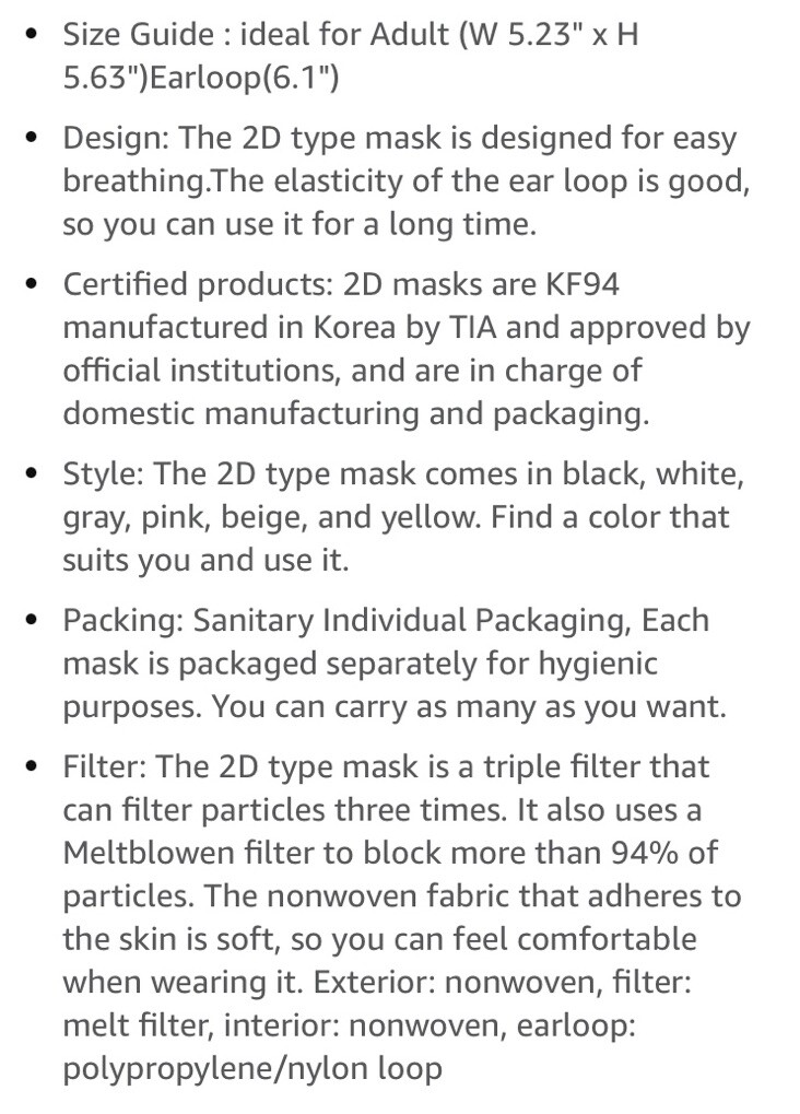 10 Pcs BOTN KF94 Protective Face Mask Adult Made in Korea KFDA Approved Pink Lg