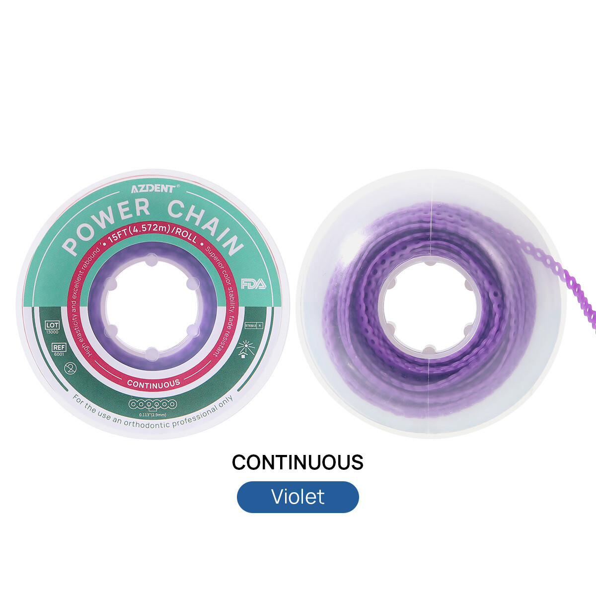 AZDENT Dental Orthodontic Colored Elastic Power Chain Long Short Continuous