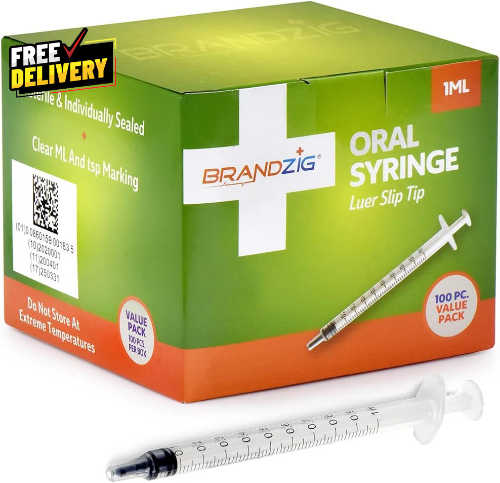 1Ml Oral Syringe 100 Pack Luer Slip Tip No Nedle Sterile Individually Blist…