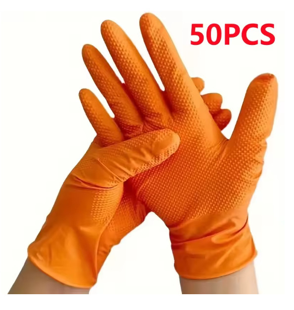 First Glove Grip Orange Nitrile Disposable Gloves 8 Mil Raised Diamond Texture