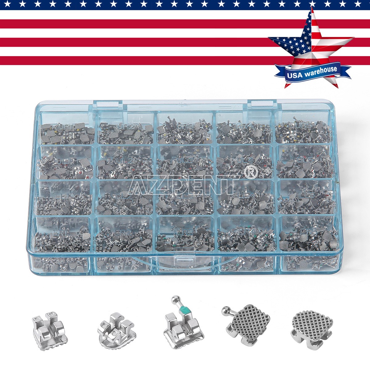 50 Sets AZDENT Dental Orthodontic MIM Monoblock Brackets Brace Roth.022 345 HOOK