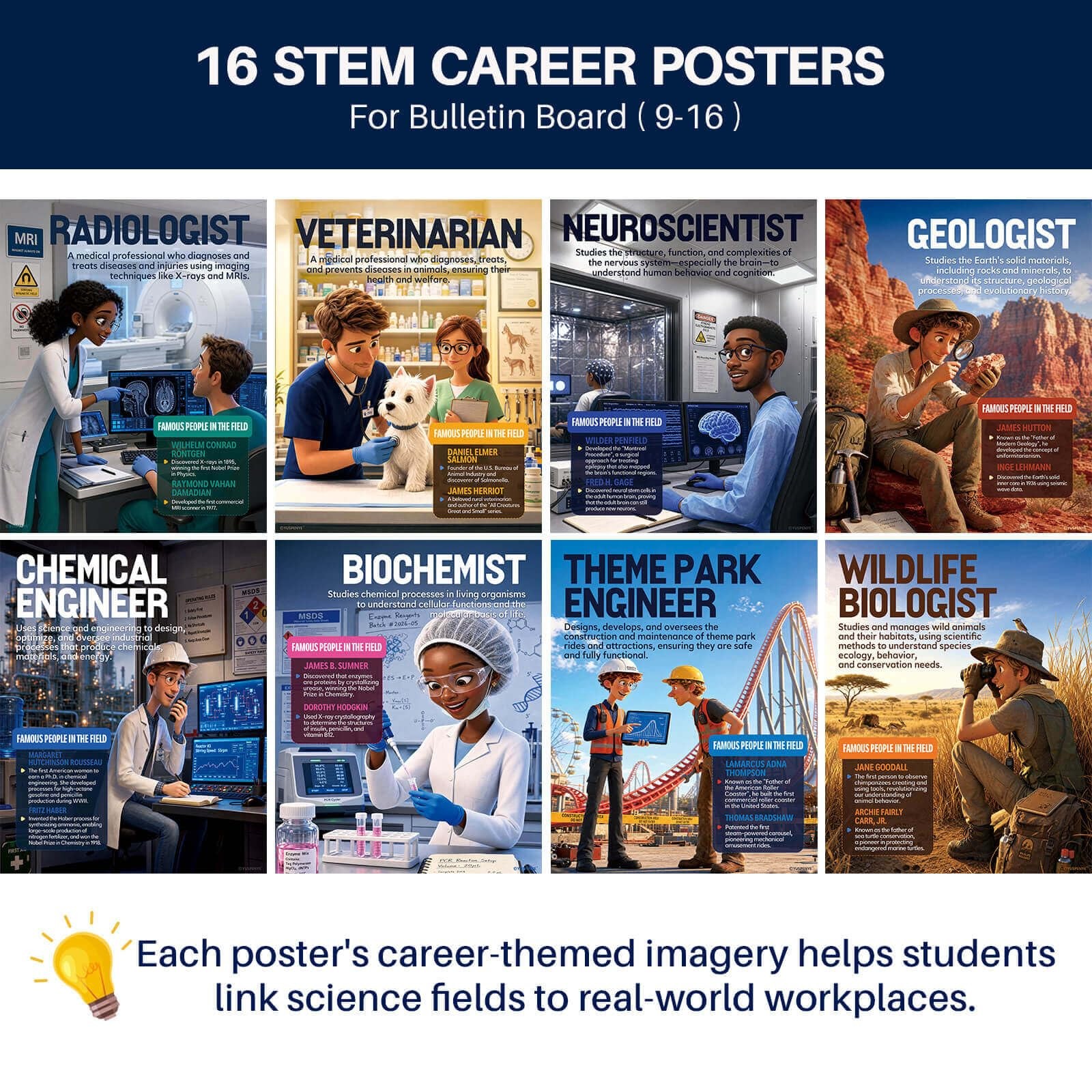 16pcs Science Career Posters, 11x14in STEM Classroom Decor