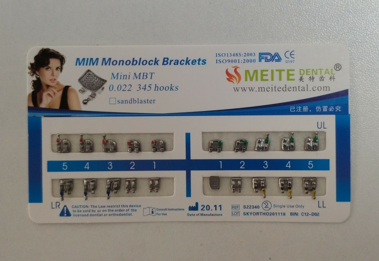 Dental Orthodontic Metal Bracket MIM Monoblock Mini MBT 022 345 Hooks Mesh Base