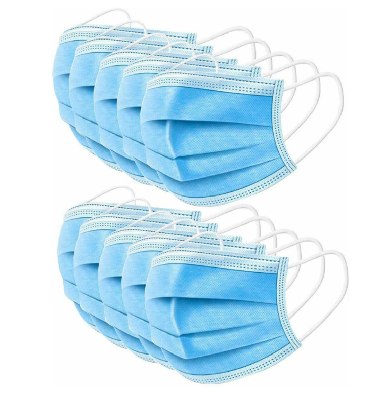 50PCS 3 Layers Disposable Face Masks Breathable Blue Elastic Earloop Safety Mask