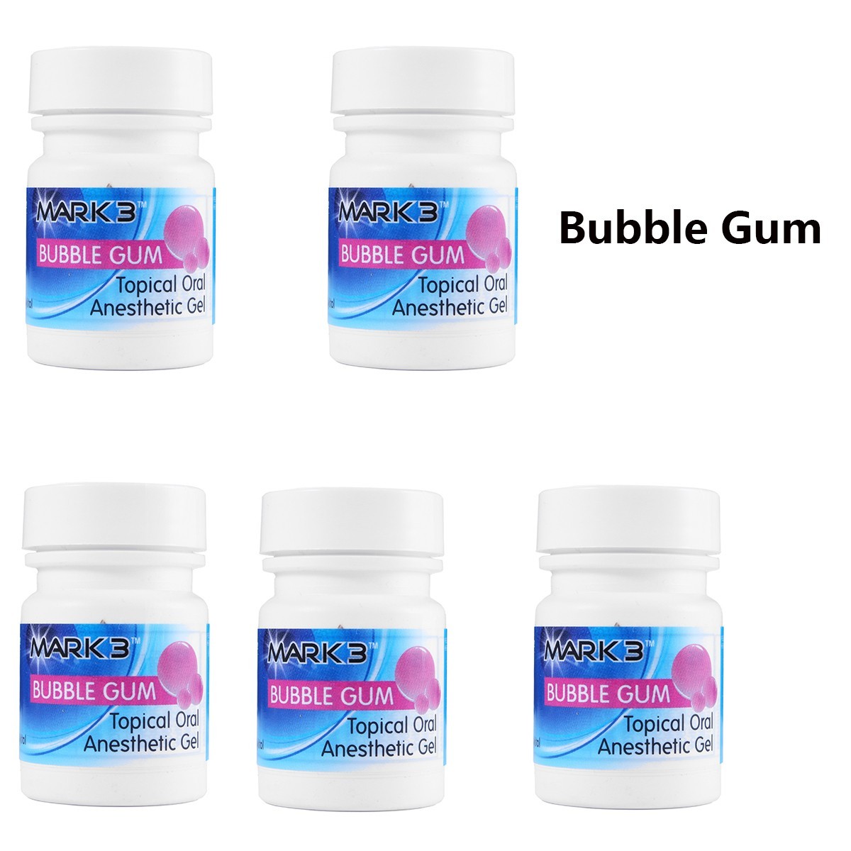 5Bottles MARK3 Dental Topical Anesthetic Gel 20% Benzocaine 1OZ Jar Bubble Gum