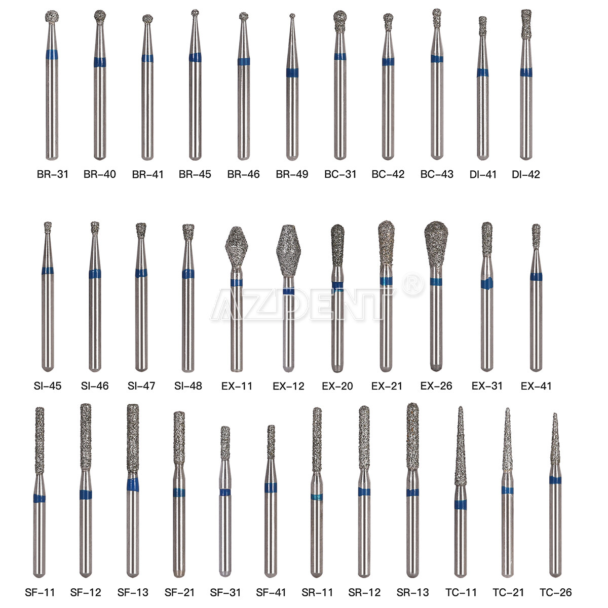 100pcs AZDENT Dental FG Diamond Burs for High Speed Handpiece 5pcs/box