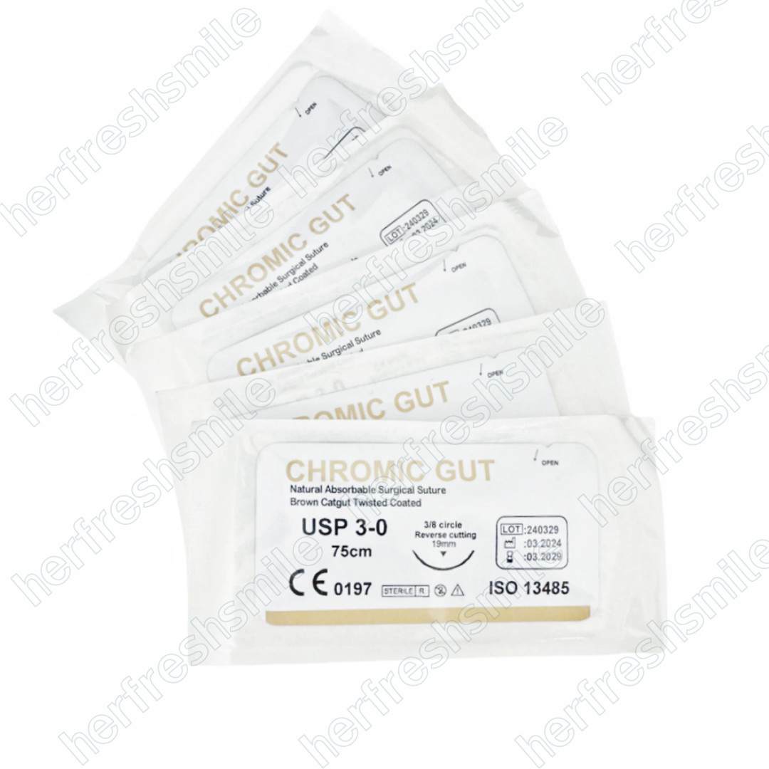 CHROMIC GUT 3-0 Absorbable Dental Surgical Suture Natural Needled Reverse Cut