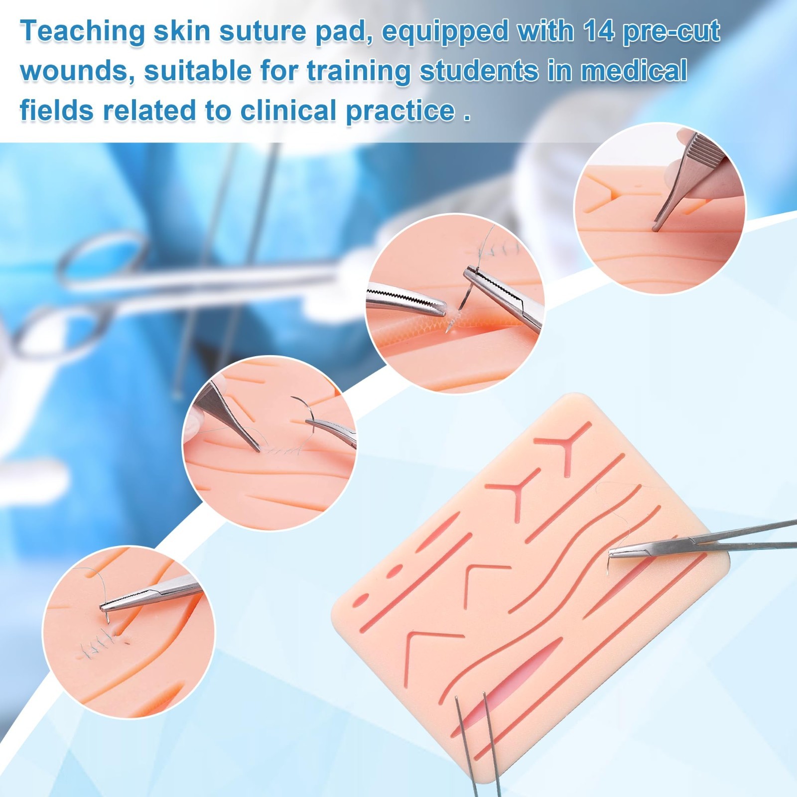 Suture Practice Kit – 240g Silicone Pad, Reusable Stitching Set, 14 Patterns, Tr
