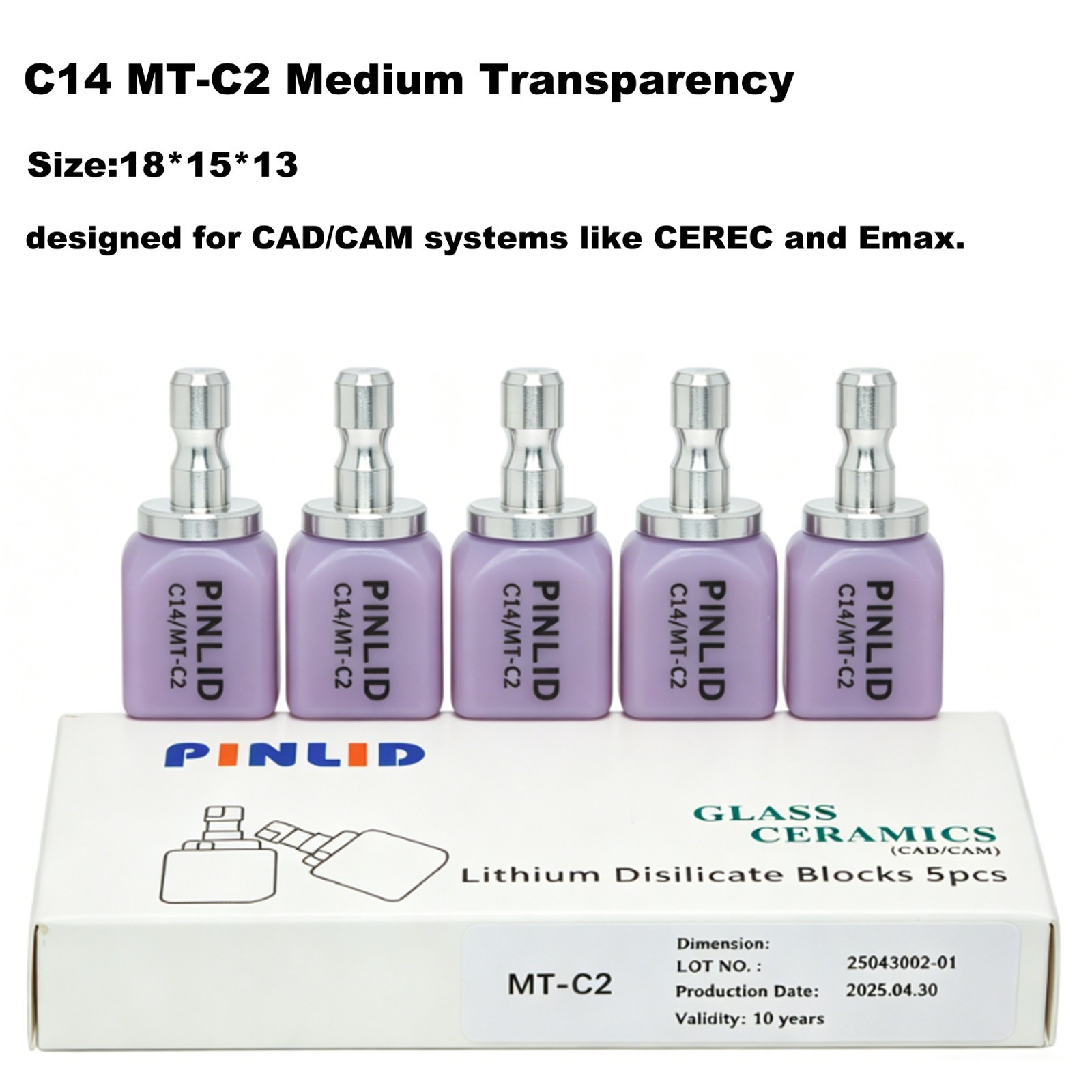 US 5Pcs/Box C14 Emax Ceramic Blocks MT Lithium Disilicate Block CAD/CAM CEREC