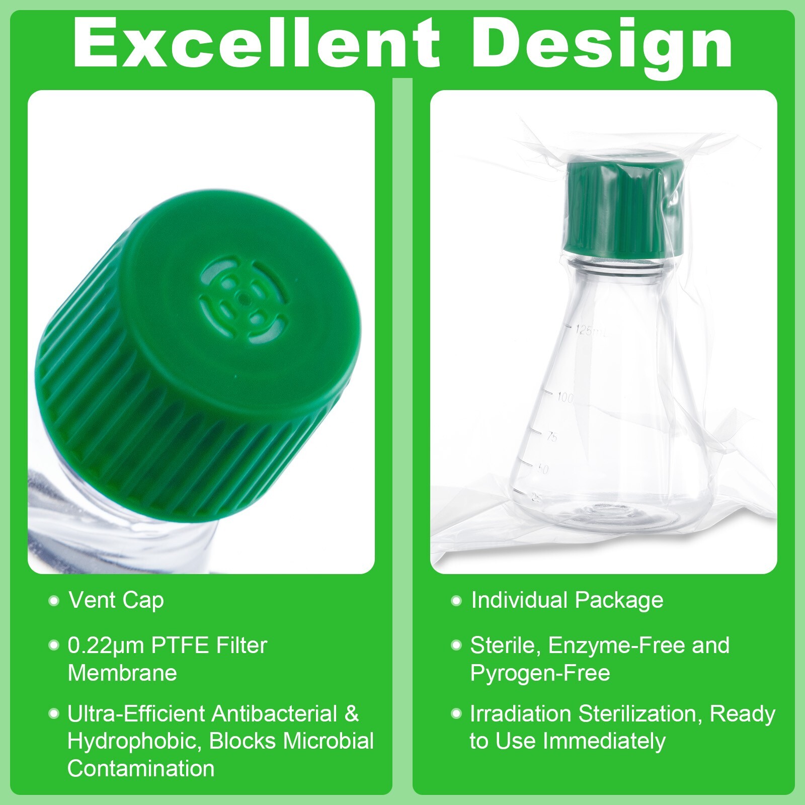 Biologix® 125mL Erlenmeyer Shake Flask, Vent/Sealed Cap, 1 Pc/Bag, 24 Bags/Case