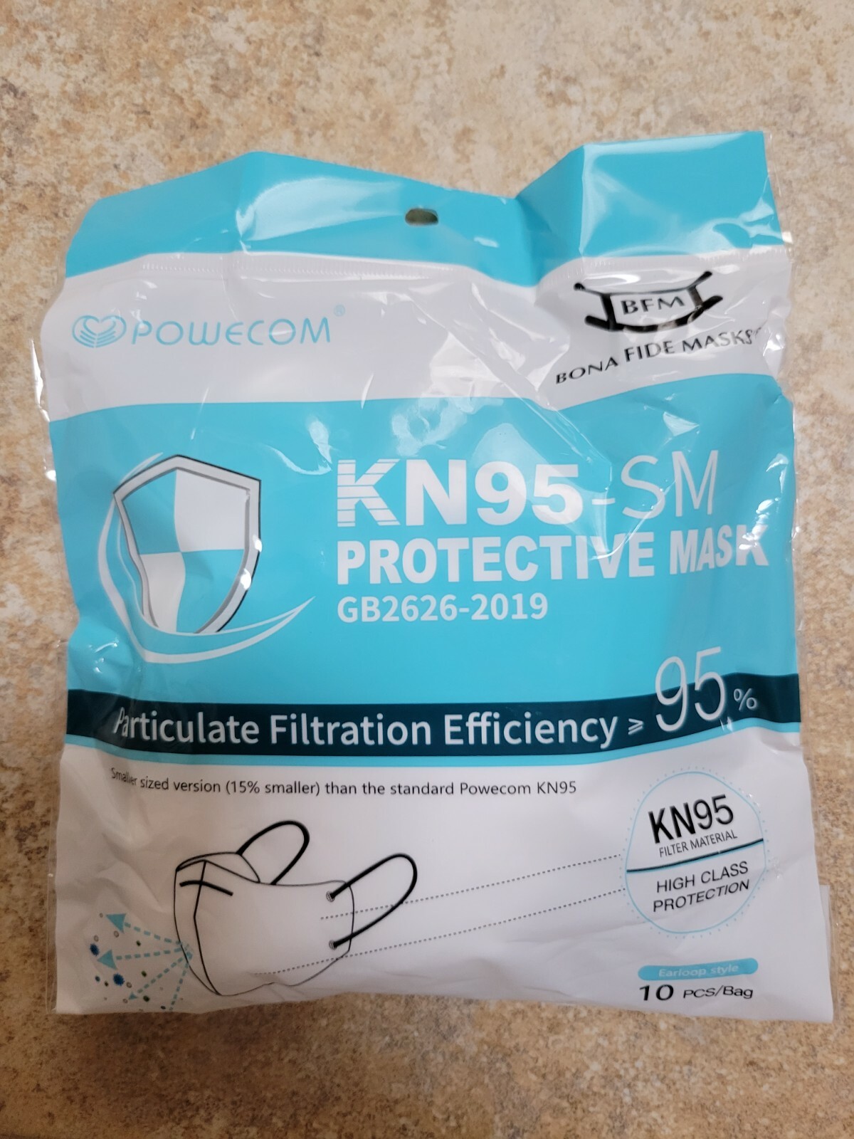 10 Pack POWECOM KN95 SM Small Children Kids Face Mask GB2626-2019 White n95