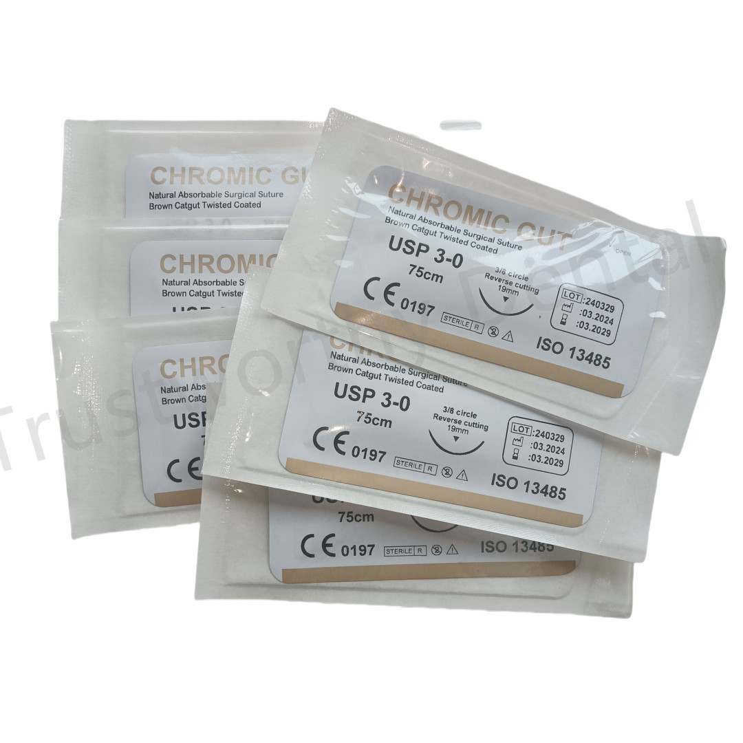 30pcs Dental Suture Brown GUT 3-0 Reverse Cutting