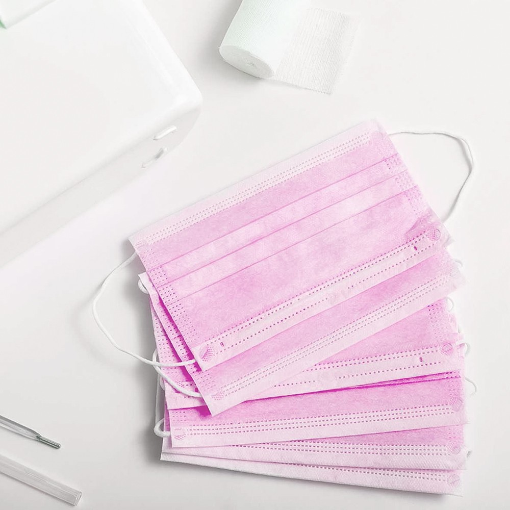 Case of 60 Boxes (6000Pcs) – Pink Disposable Face Masks 3-Ply Earloop Cover