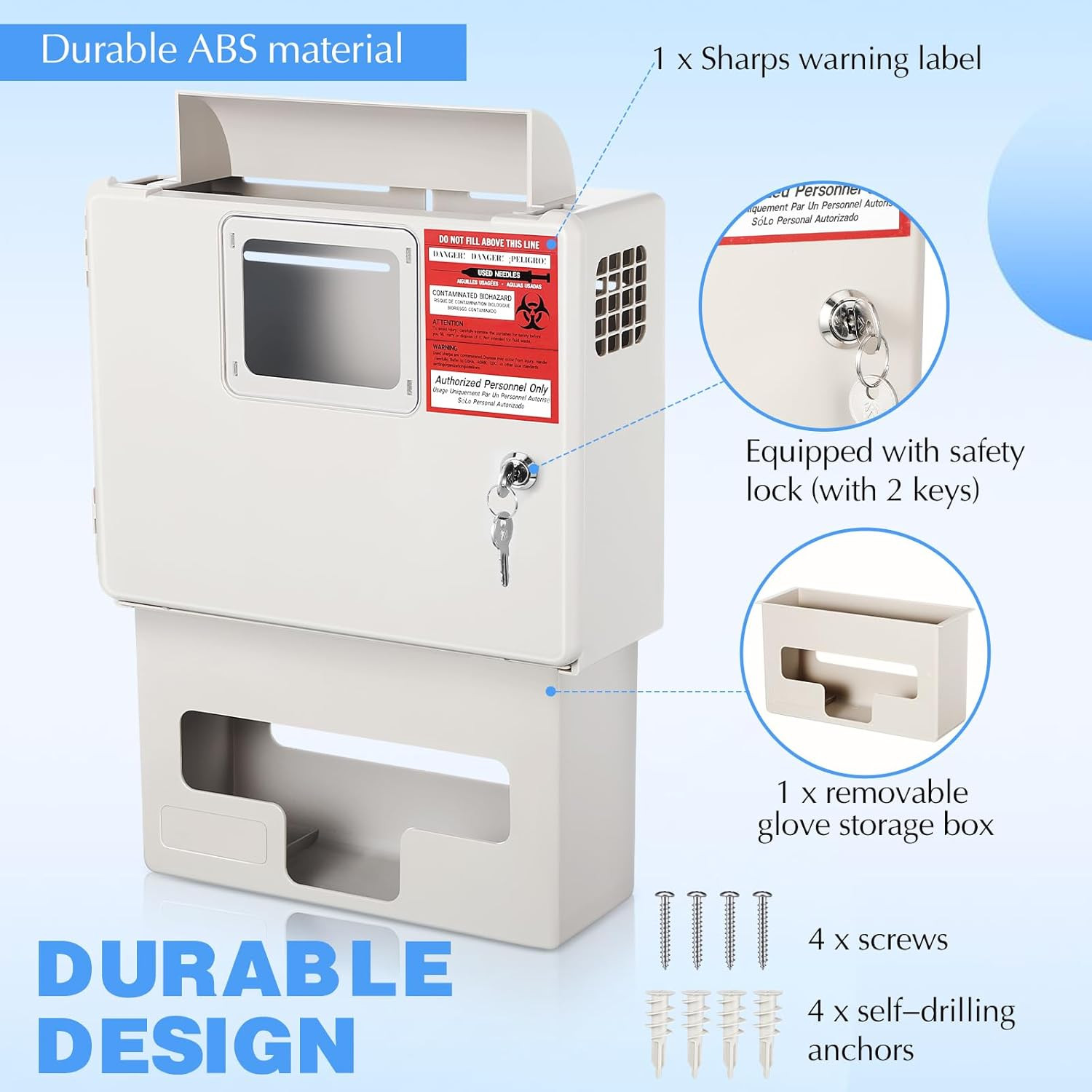 Wall Mount Locking Cabinet w/ Glove Box for 5 Qt Sharps Container, Cabinet Only.