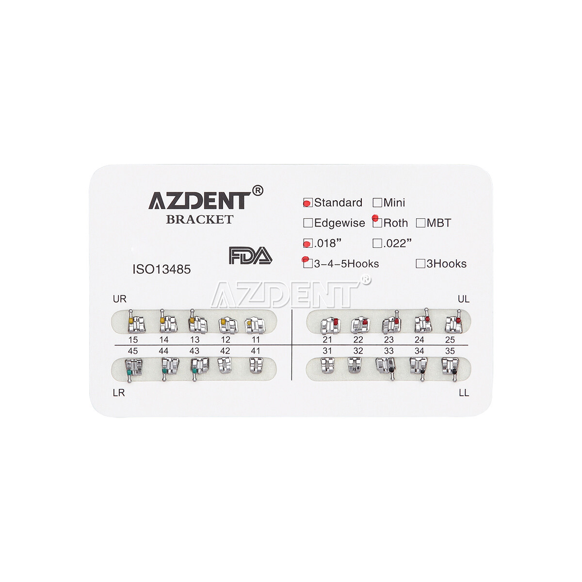 AZDENT Dental Orthodontic Metal Brackets Braces Standard Roth.018 Hooks 3-4-5