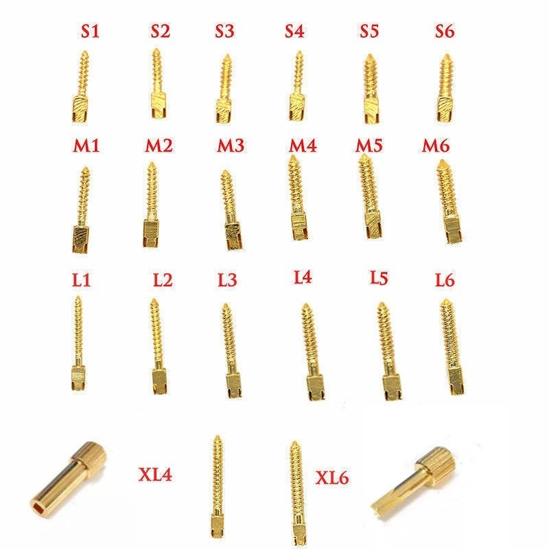 30 Pcs Dental Screw Post Plated 24K Gold Conical Refill S/M/L/XL For Root Canal