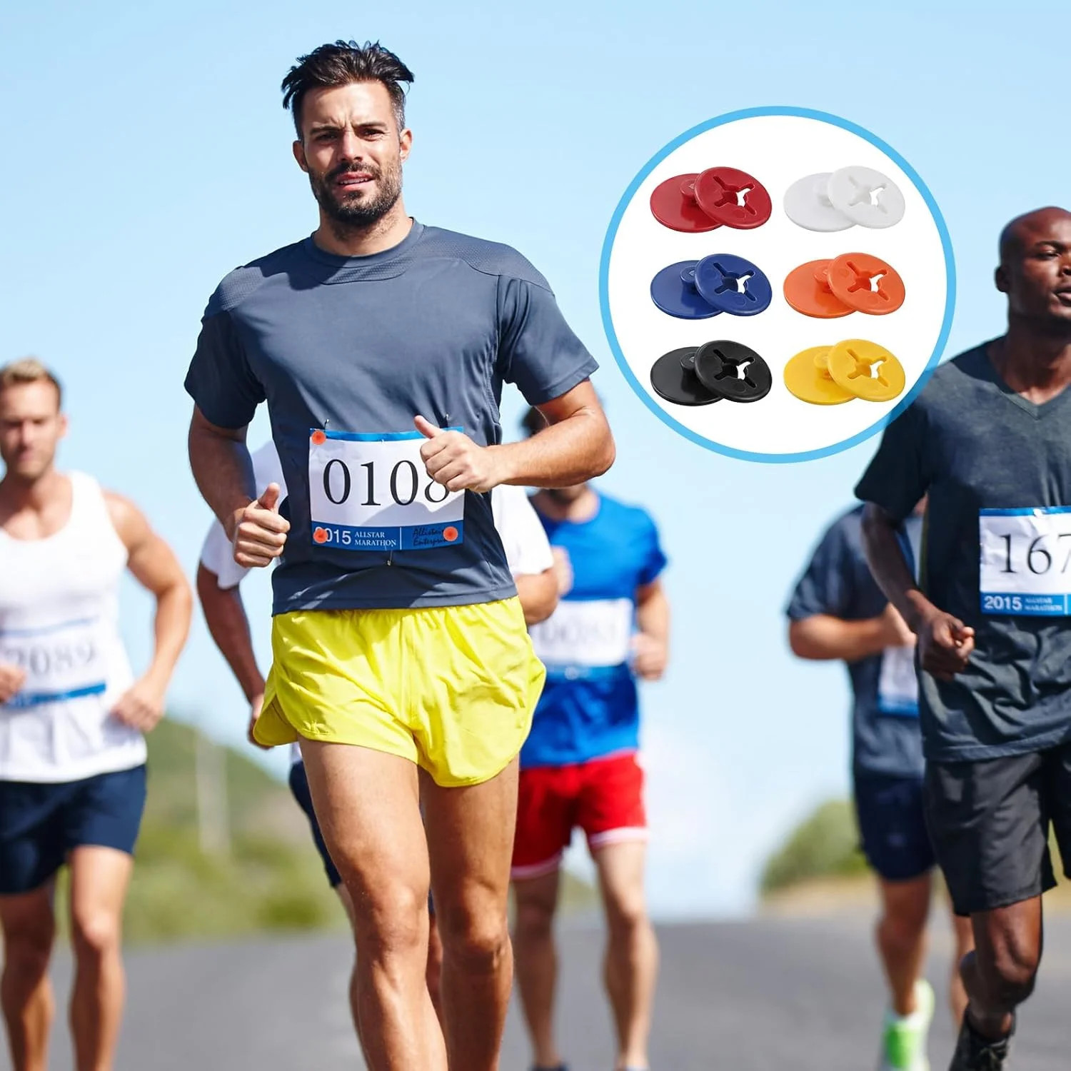 24 PCS Multicolor Bib Snaps for Runners, Race Number Buckle Fixing System, Triat