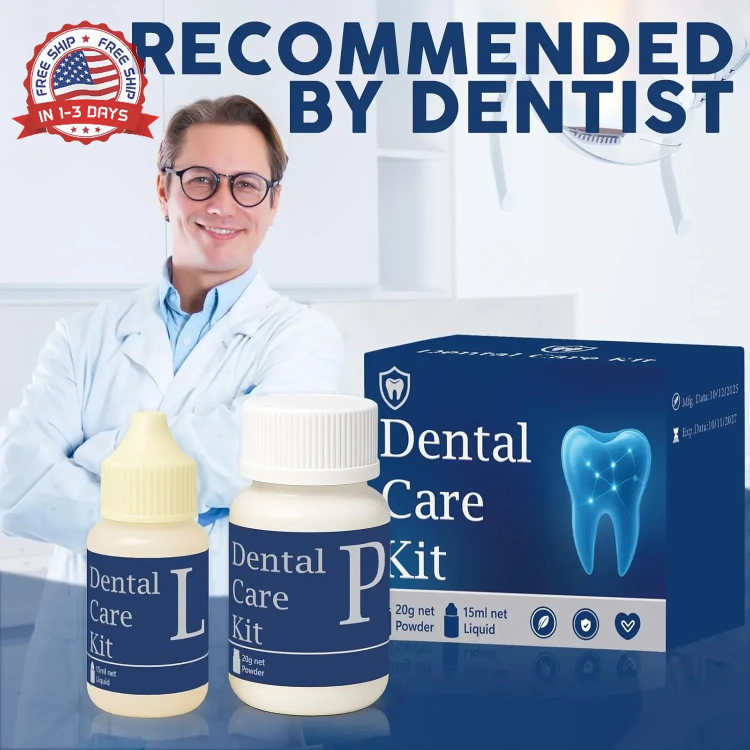 Zinc Oxide Eugenol Dental Cement Tooth Repair kit for Broken Teeth, Temporary Fi