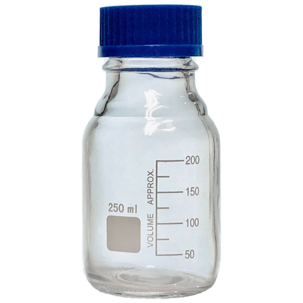 250ml Glass Round Media Storage Bottles with GL45 Screw Cap (Pack of 2)