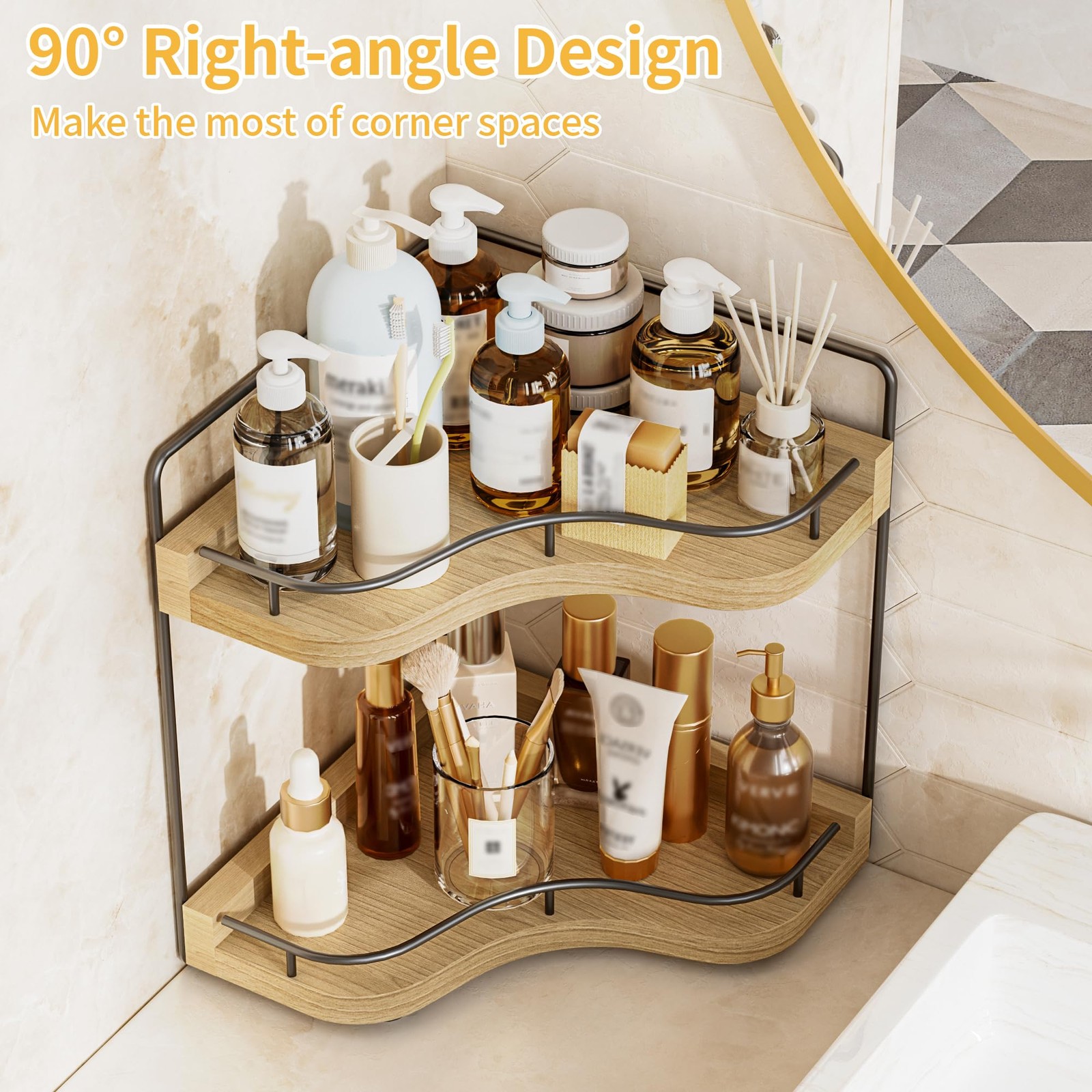 2-Tier Corner Bathroom Counter Organizer with Embedded Screw Holes, Secure & Sta