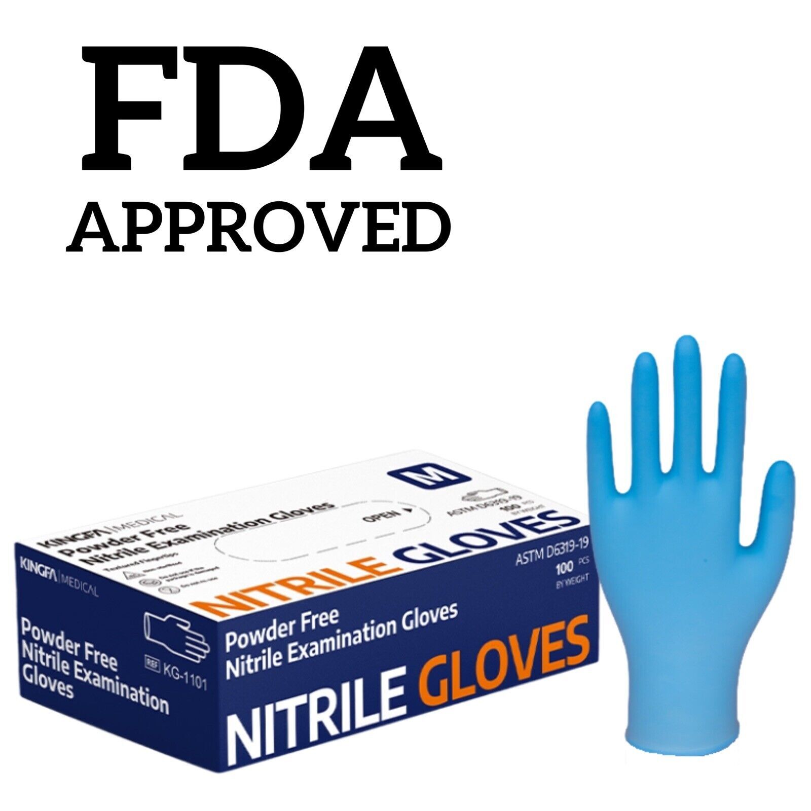 Kingfa Blue Nitrile Medical Gloves FDA Powder &Latex Free Disposable 3 mil
