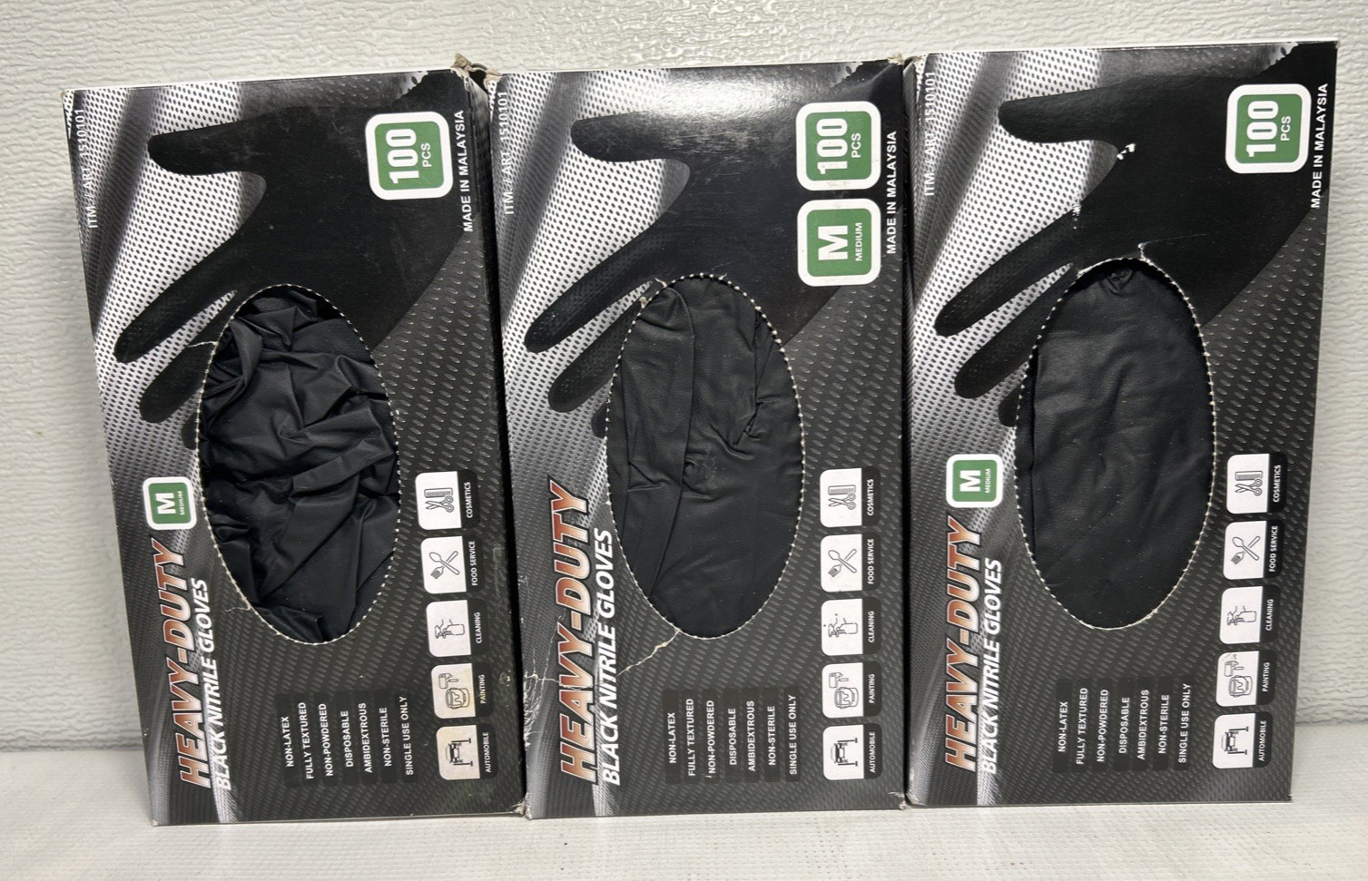 Lot of Heavy Duty Black Nitrile Exam Glove MED Textured Powder-Free Ambidextrous