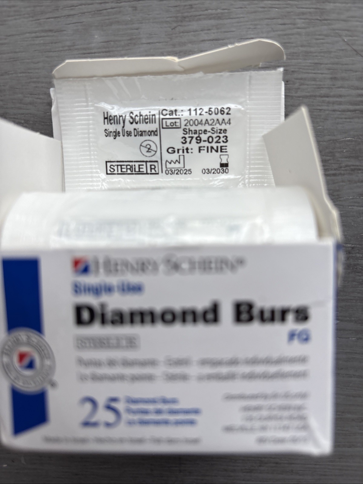 Henry Schein 25 single-use Fine Diamond burs 112-5062 – Exp 3/2030