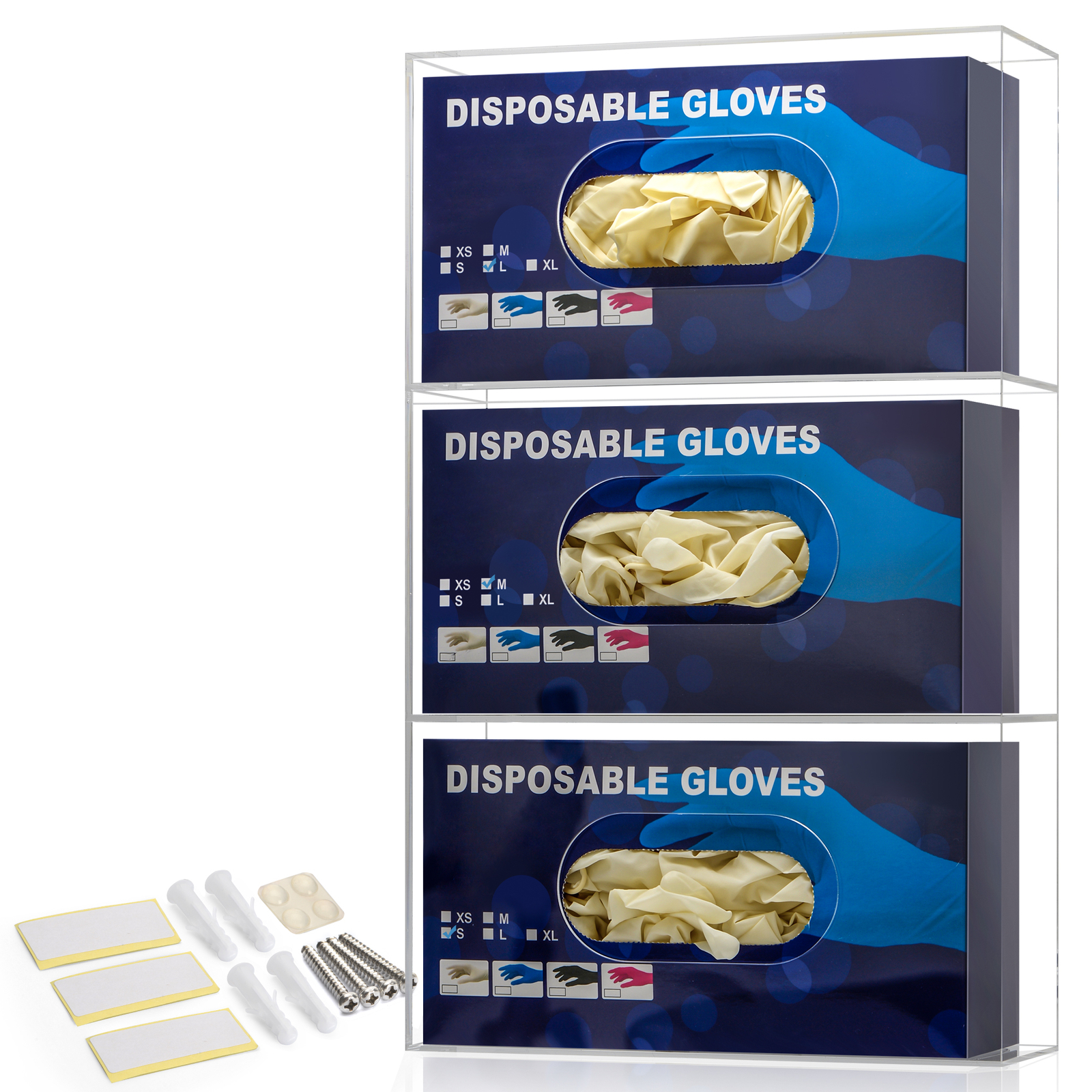 Triple Glove Box Holder Wall Mount Glove Dispenser – 16.5 x 10 x 3.5 Inches