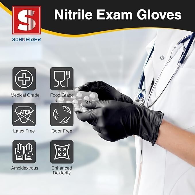 2x 100 Schneider Nitrile Exam Gloves, 5 Mil Thick Gloves Latex & Powder free