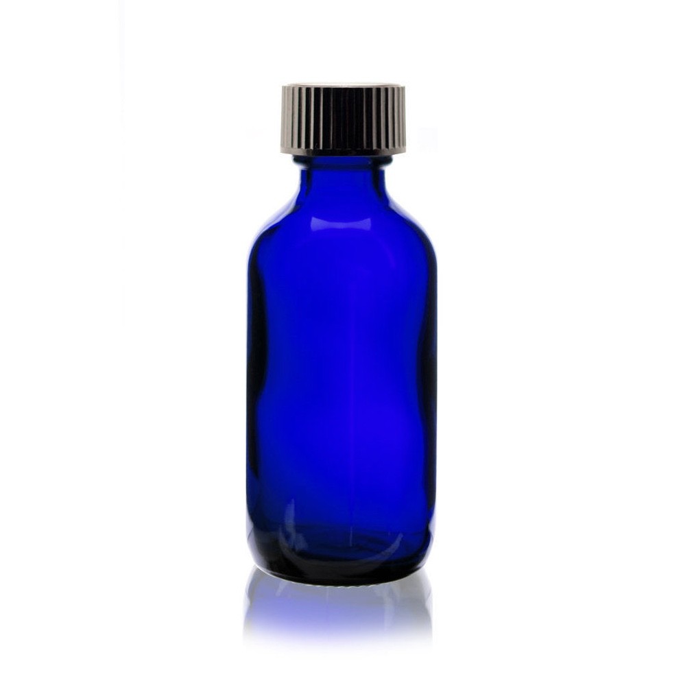 40 PCS 2 oz [60ml] COBALT BLUE Boston Round Glass Vials with Cone Caps
