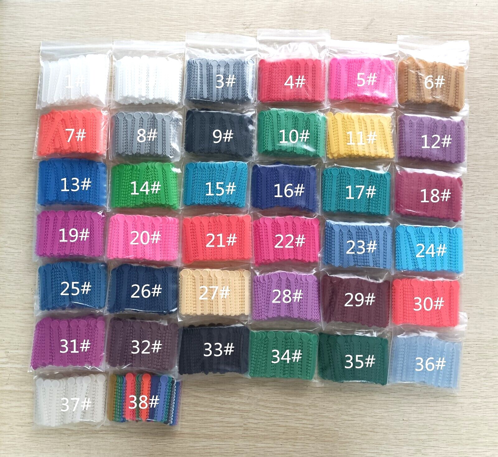 30 Bags Dental Orthodontic Ligature Ties Elastic Rubber Bands 38 Colors 1008 Pcs